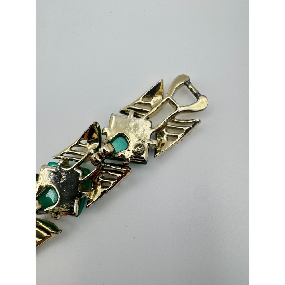 Vintage Coro Bracelet Green Thermoset Link Moonglow Lucite Gold Tone MCM 7" - Picture 4 of 7